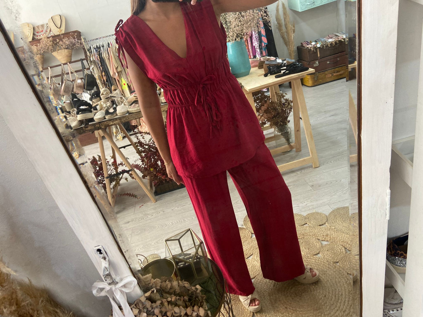 Conjunto túnica e pantalonas framboesa