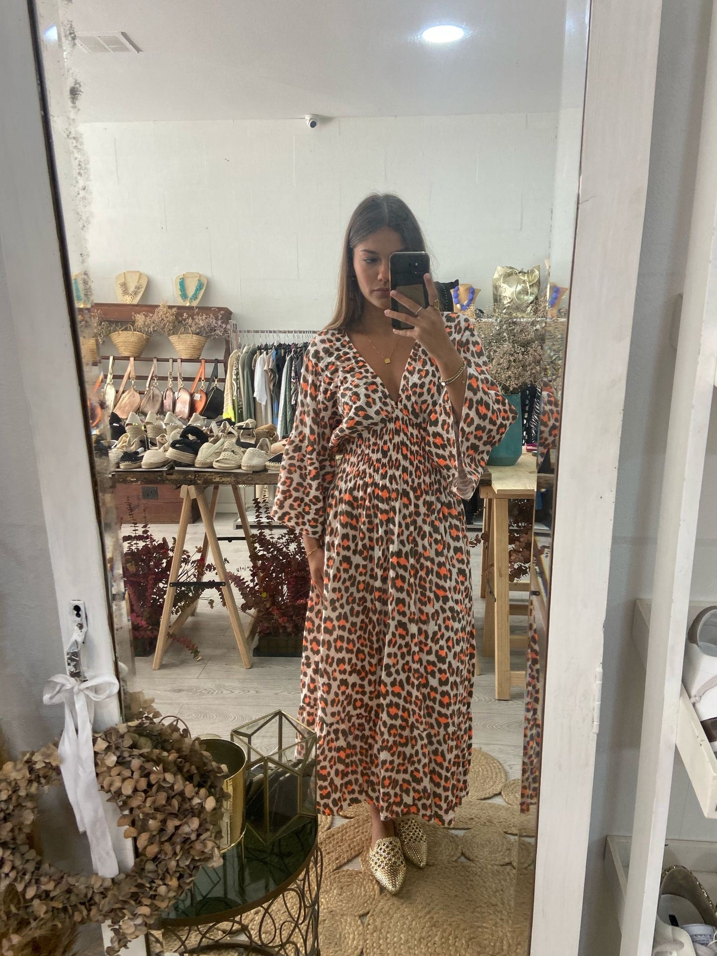 Vestido algodão rosa animal print lilás/amarelo