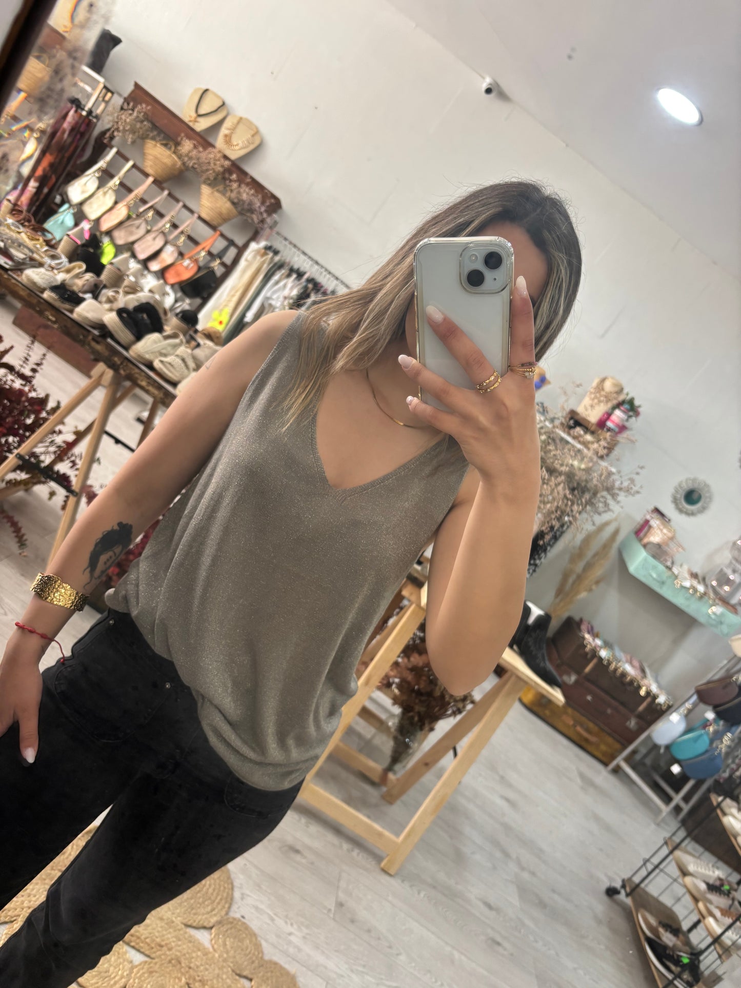 Top de malha rose gold lurex
