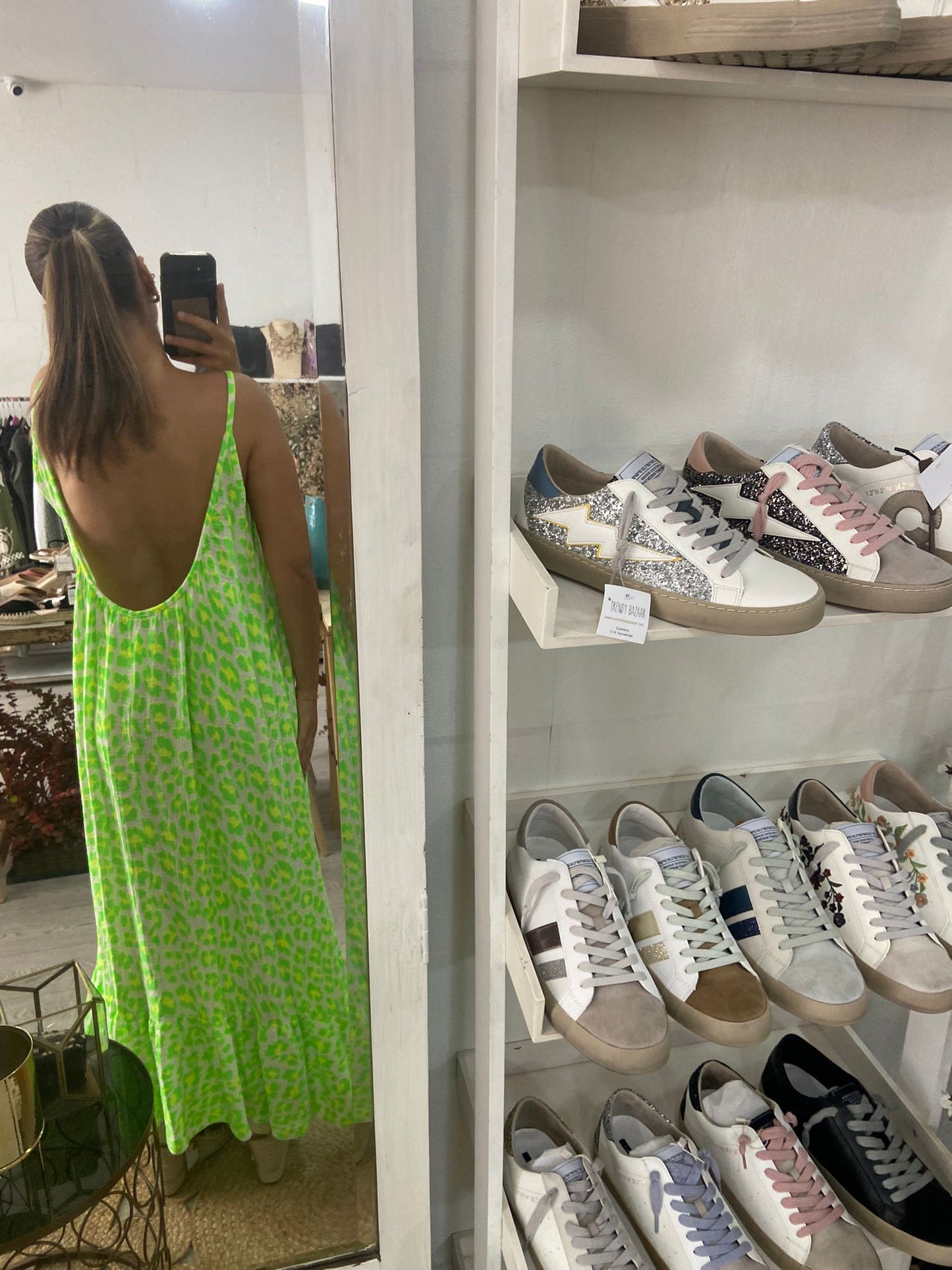 Vestido animal print amarelo/ verde costas abertas