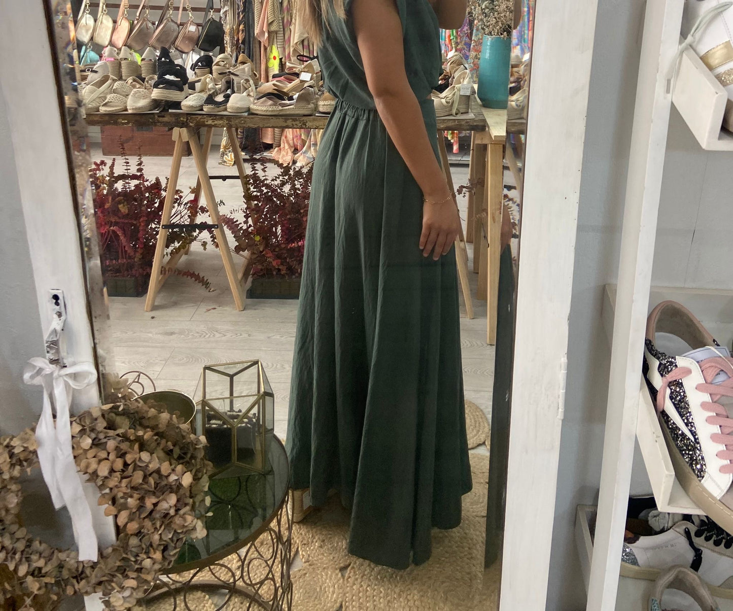 Conjunto túnica e saia caqui