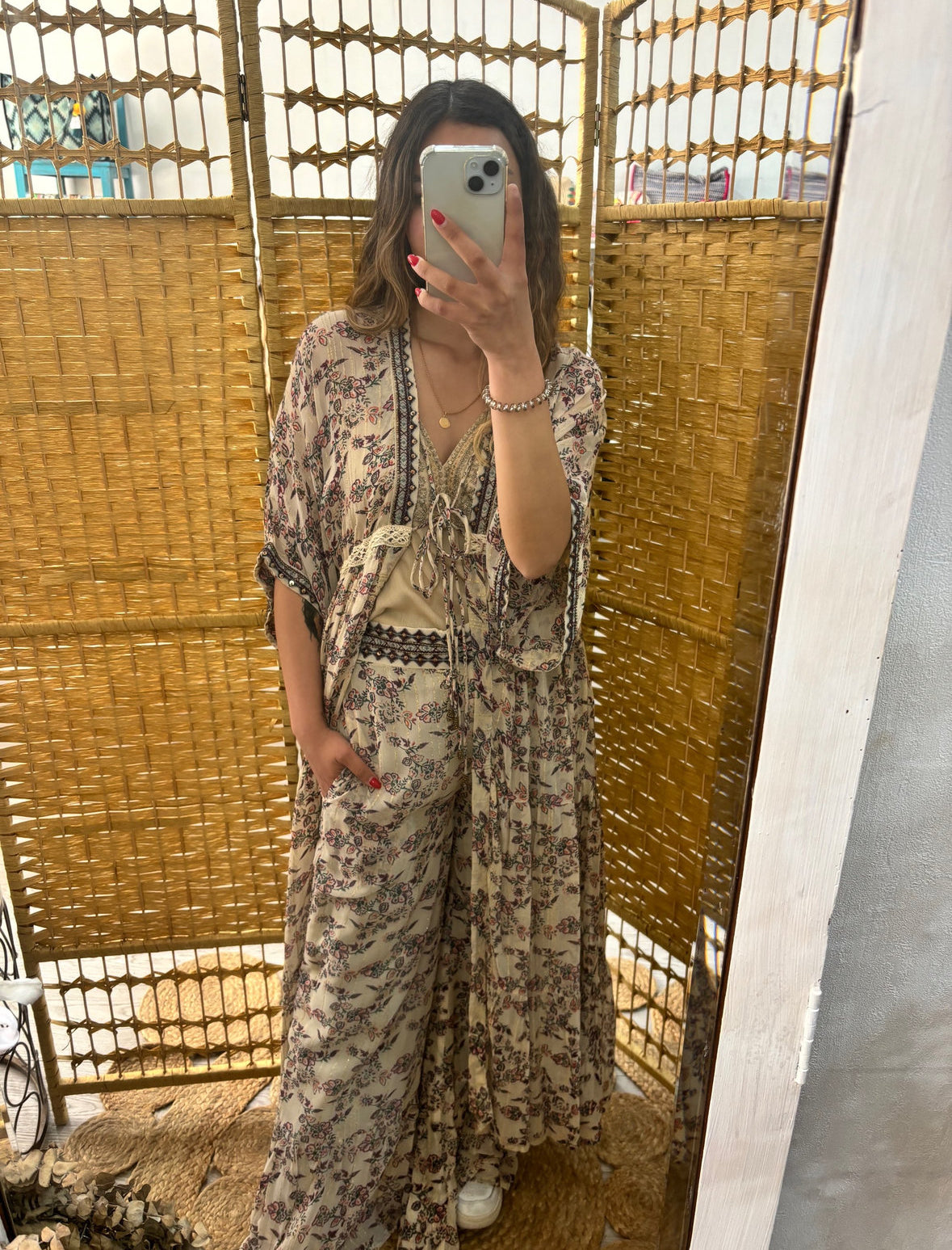 Kimono estampado romântico lurex AU.Seiki