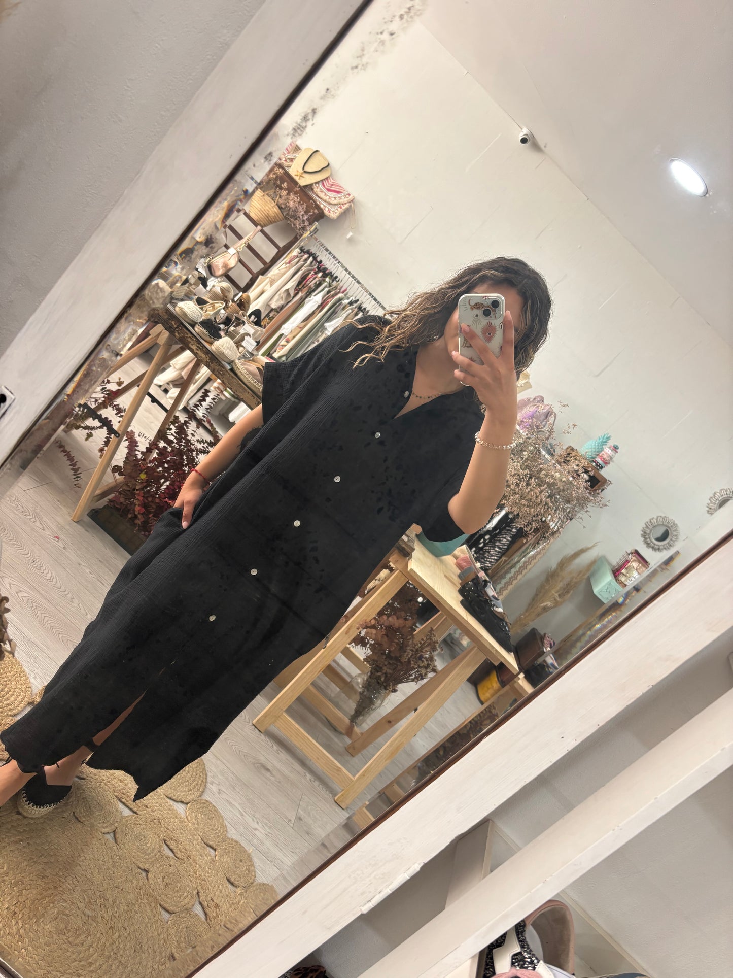 Vestido/kaftan algodão preto