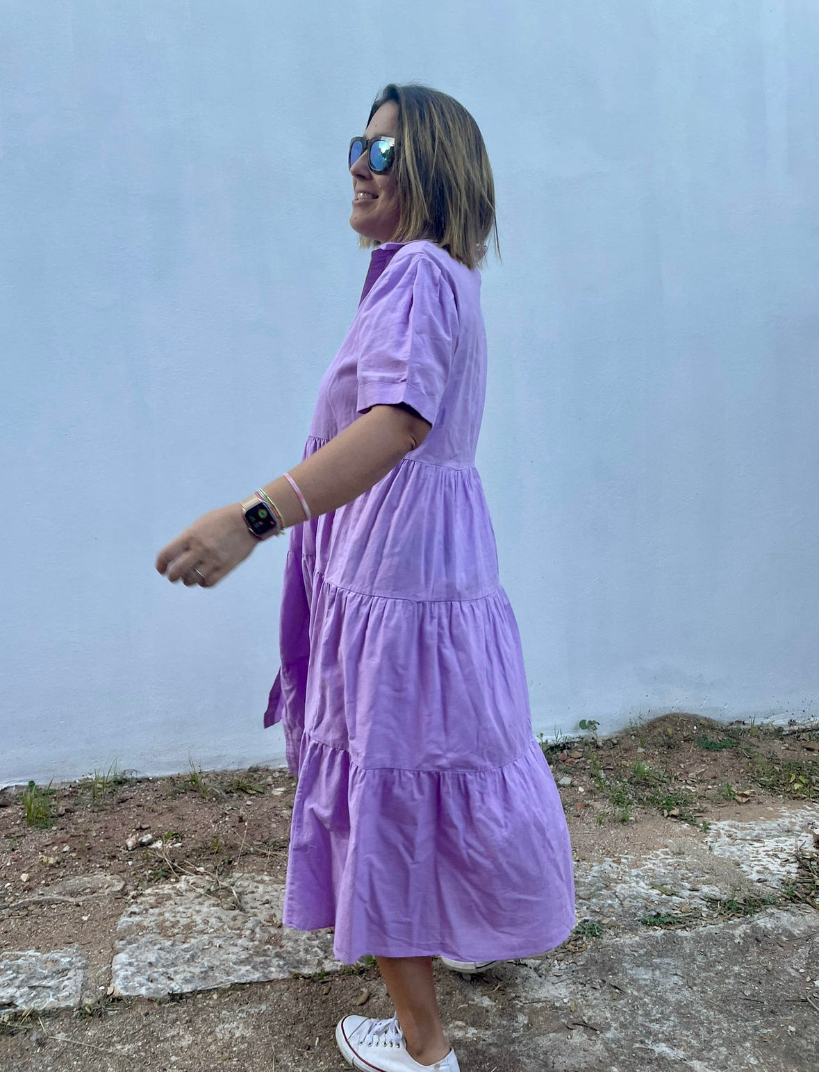 Vestido camiseiro lilás