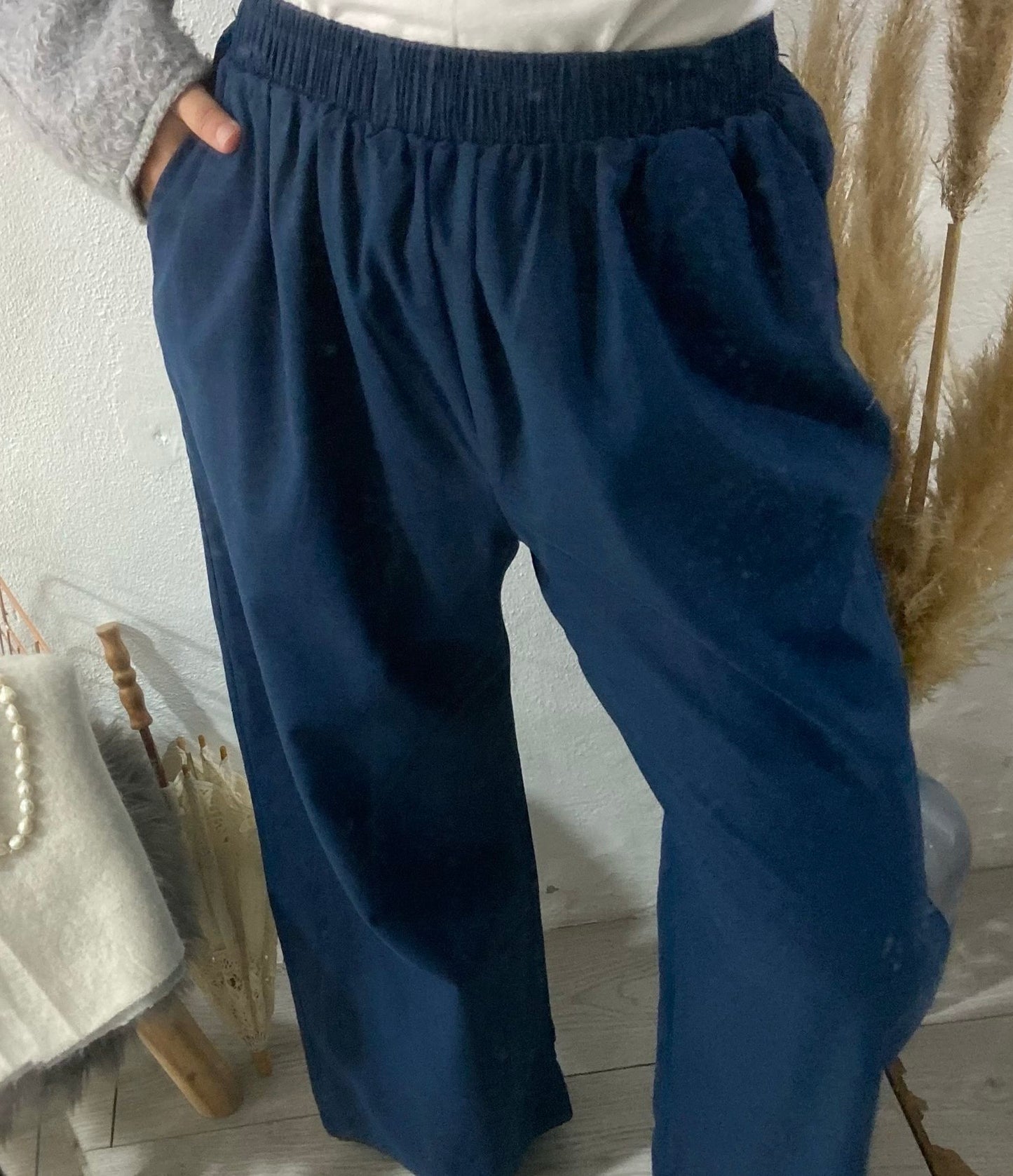 Pantalonas bege algodão com bolsos