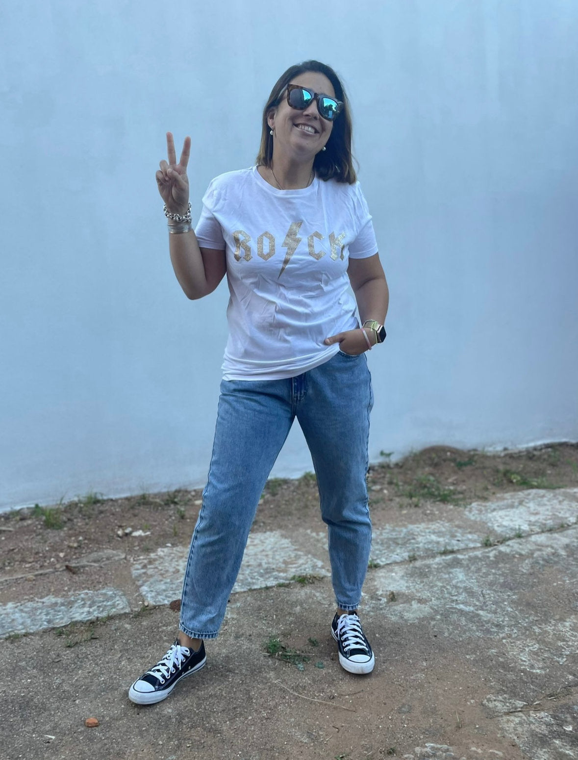 Tshirt Rock com glitter dourado