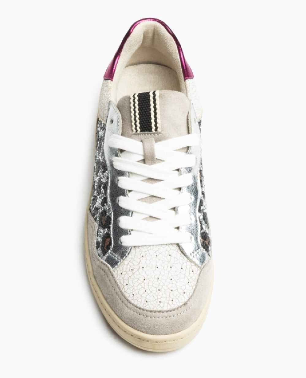 Sapatilhas leopardo glitter prata e rosa atrás