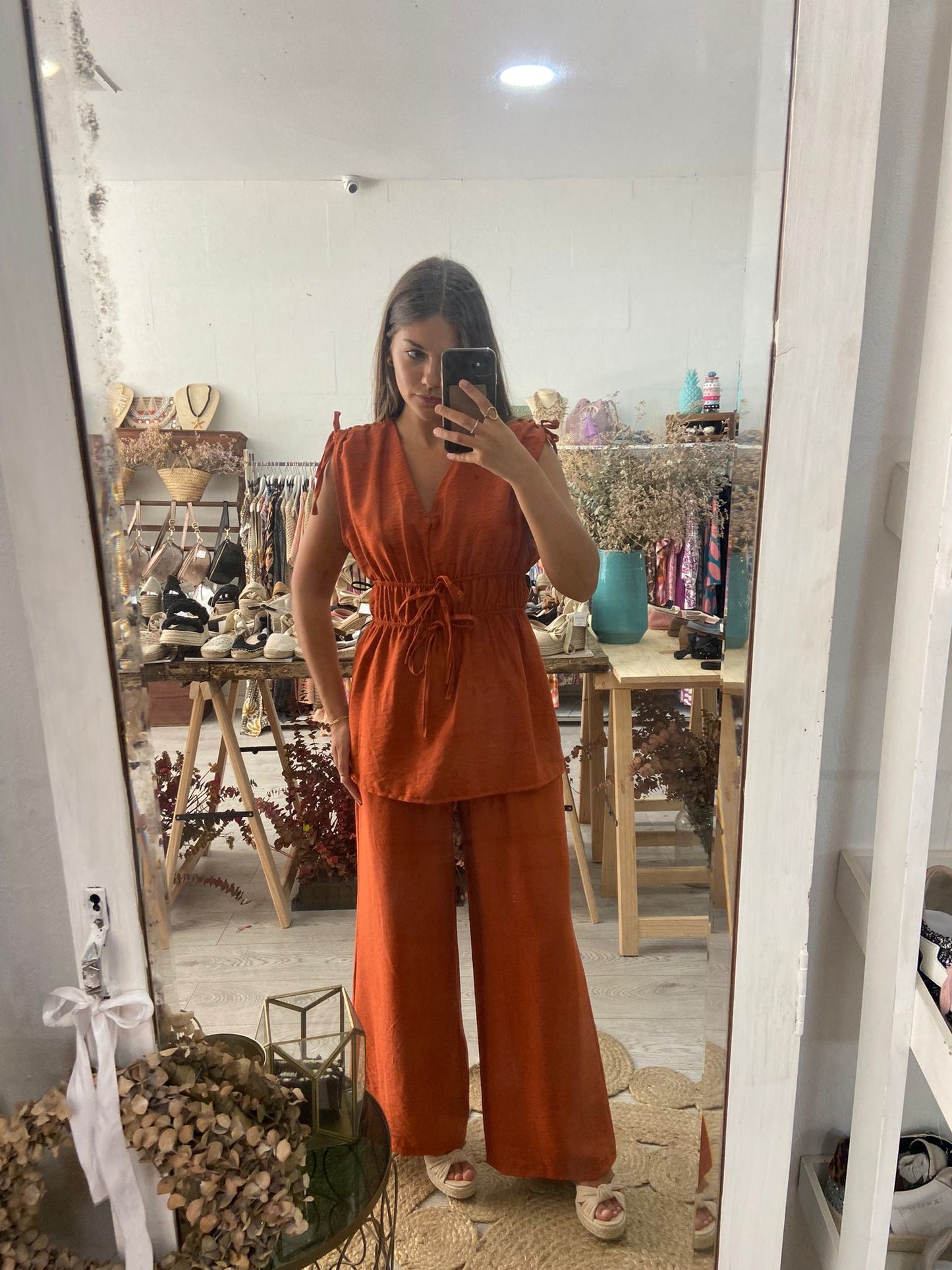 Conjunto túnica e pantalonas framboesa