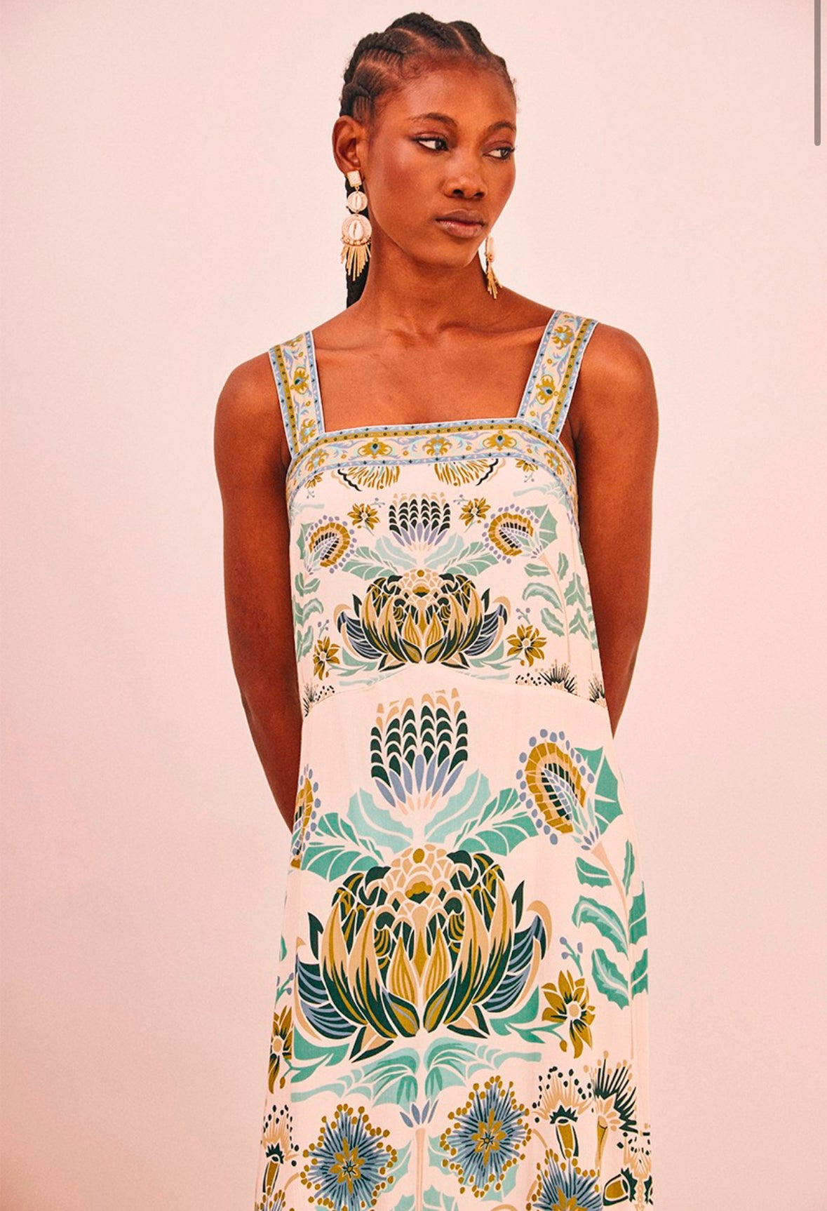 Vestido de alças estampado verde e azul GF.Palcha