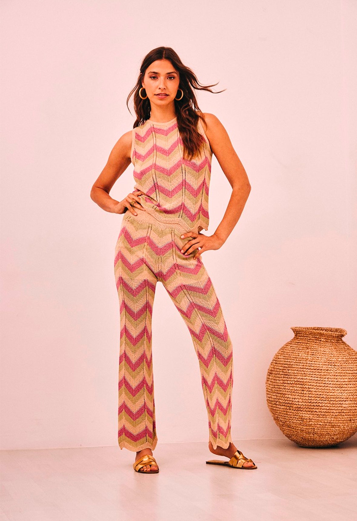 Pantalón tricolor beige en zigzag TS.Pune