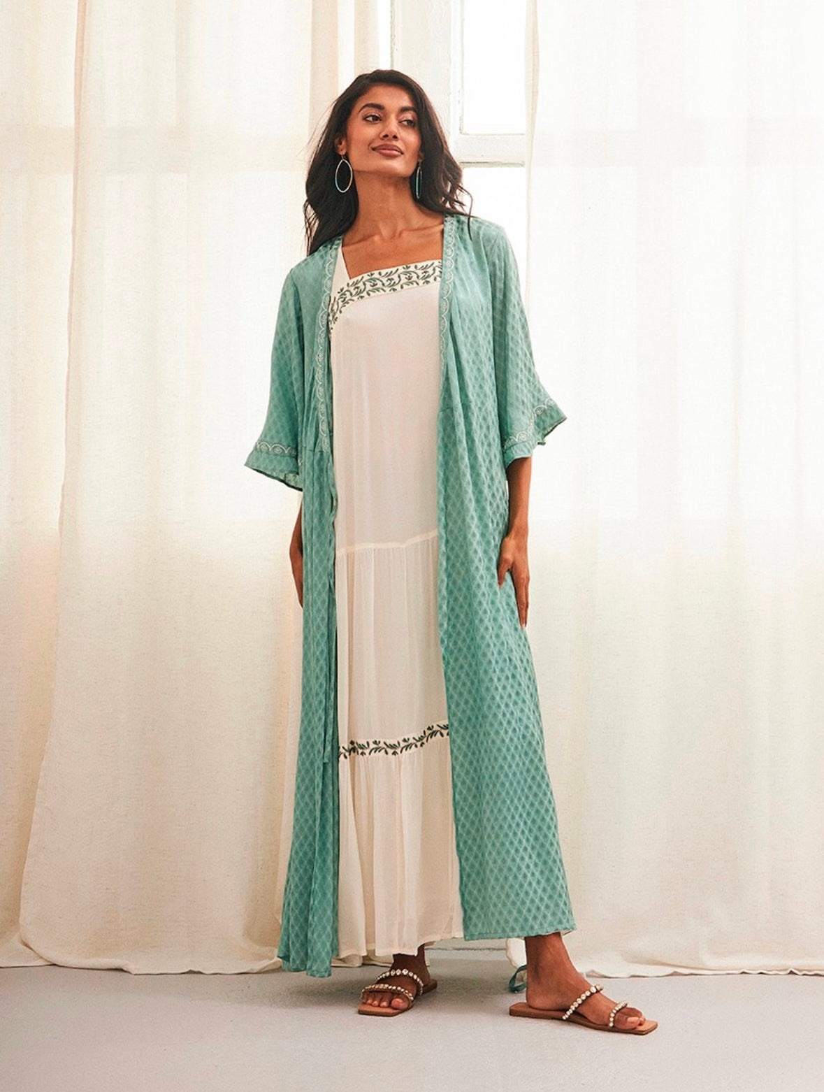 CS.Tiqar Kimono/Vestido de Satén Turquesa