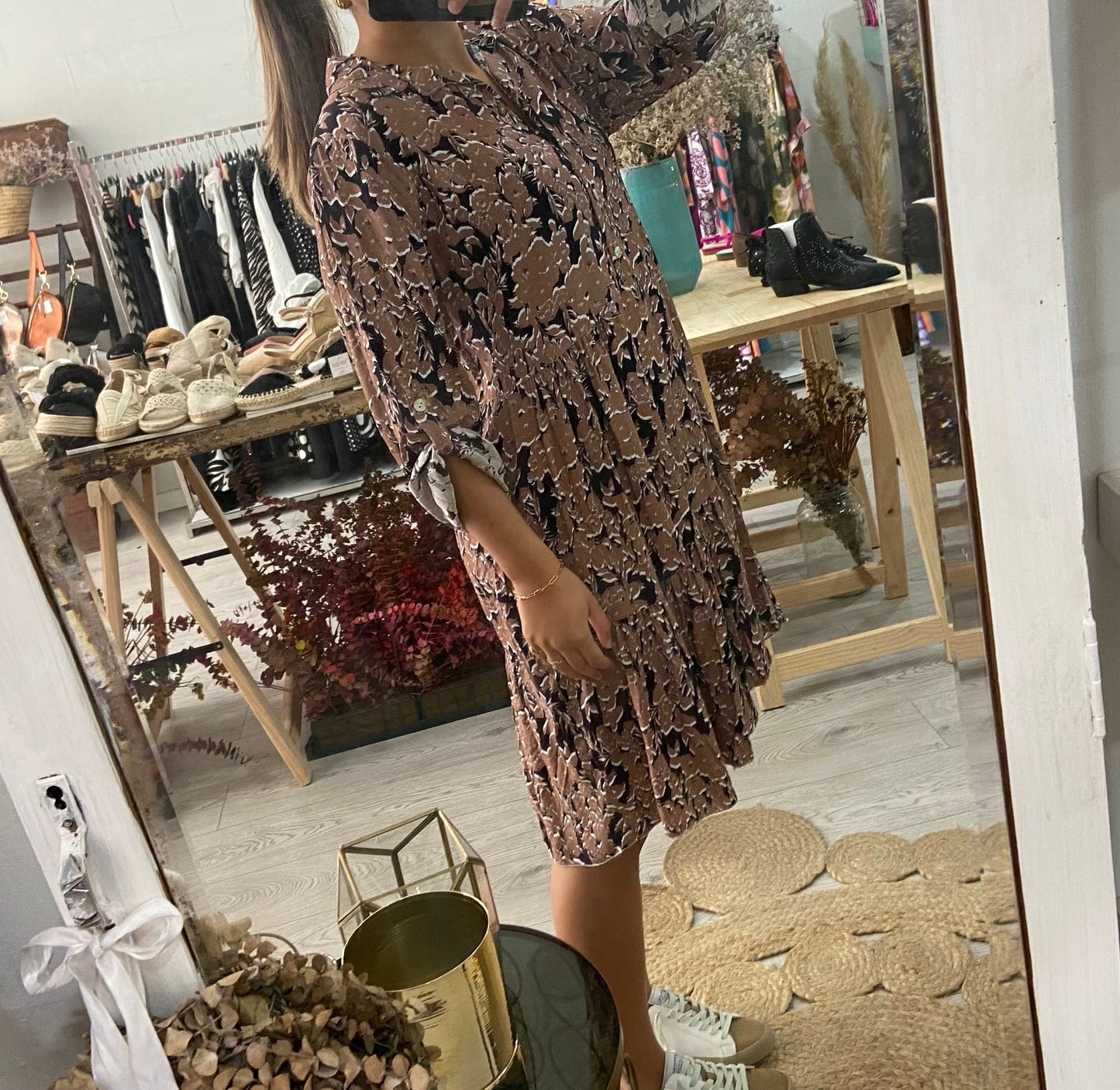 Vestido estampado flores azul/laranja