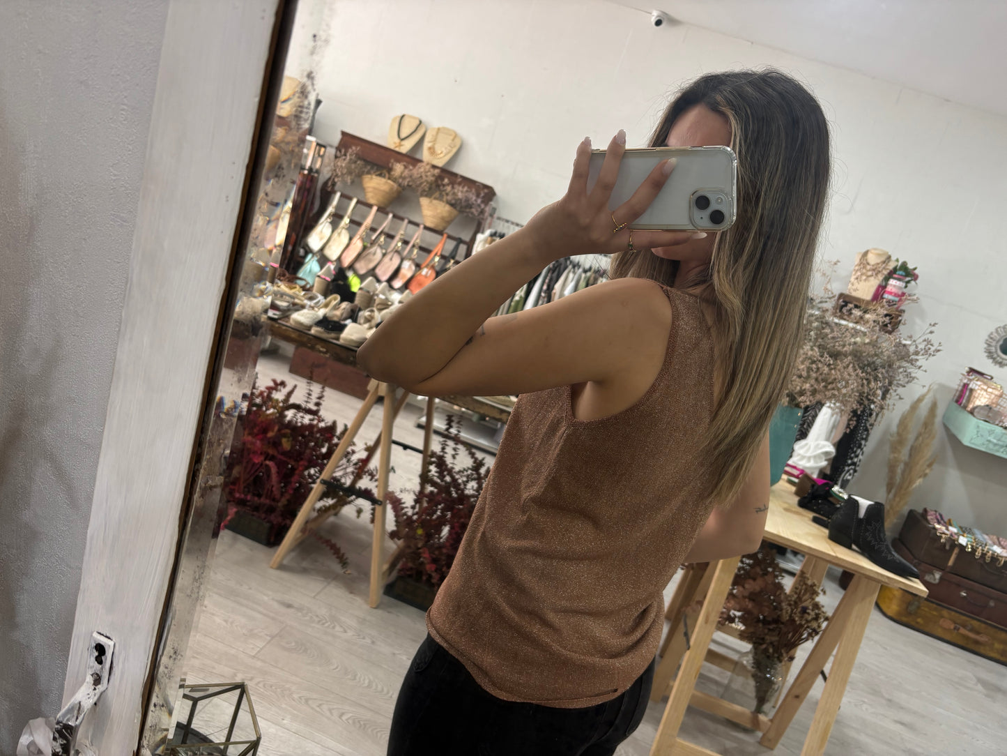 Top de malha rose gold lurex