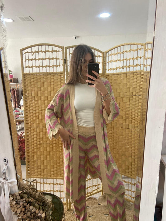 Kimono bege zig zag tricolor lurex TS.Bangalore