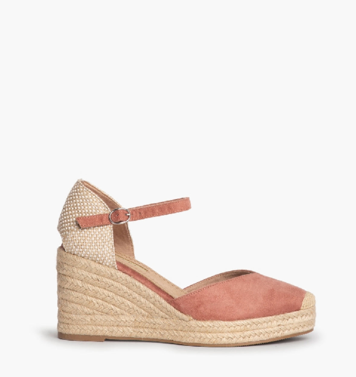 Sandalia de cuña rosa con hebilla