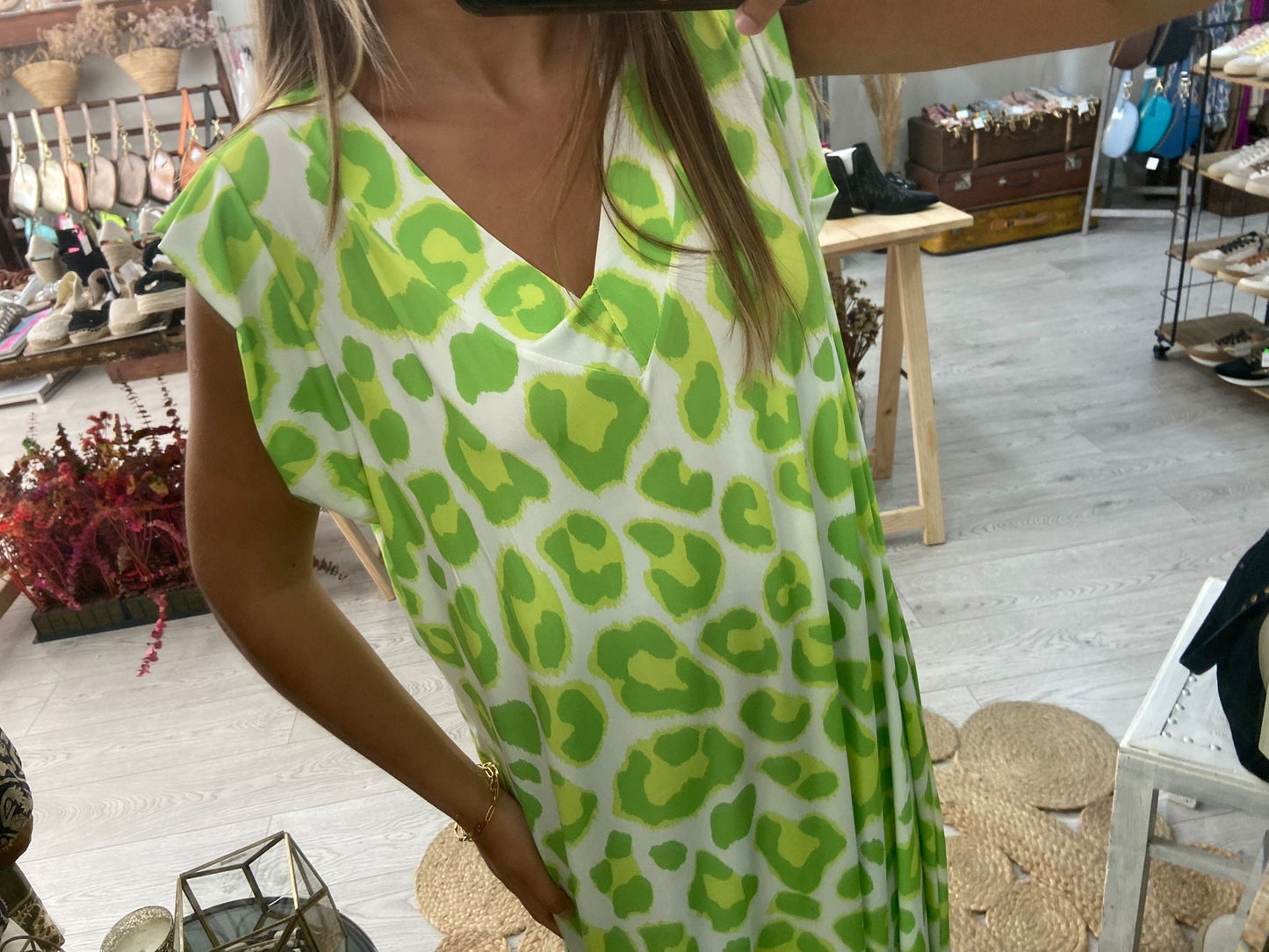Vestido animal print laranja/rosa