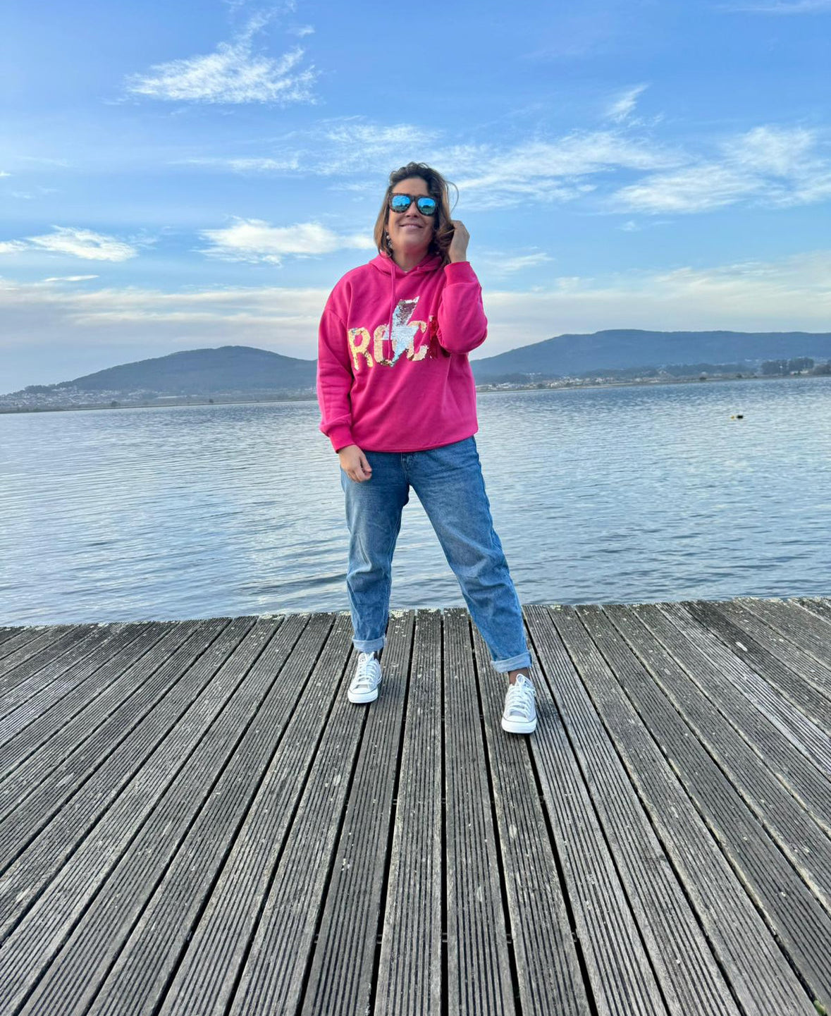 Sweatshirt rosa Rock raio em lantejoulas