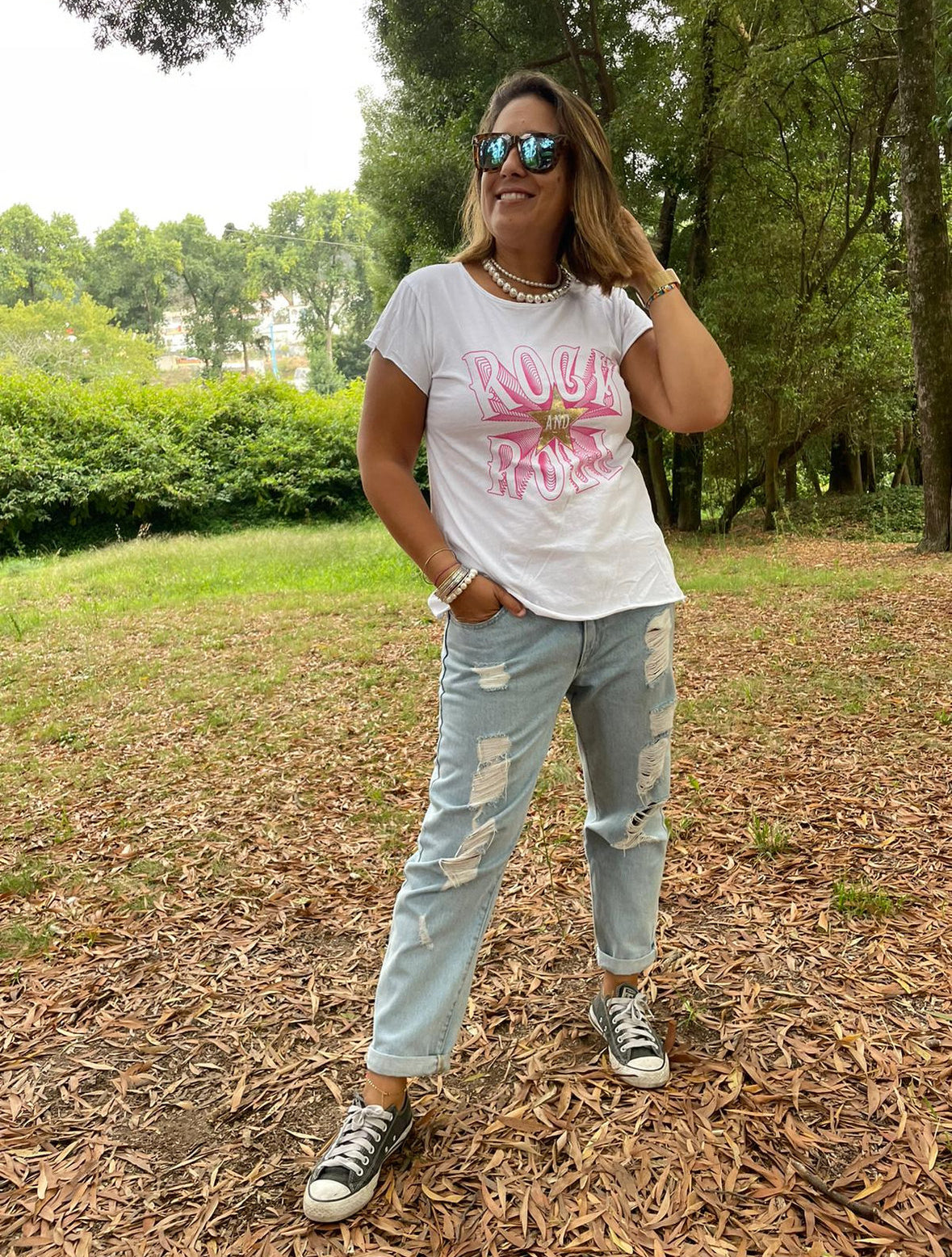 Tshirt Rock & Roll verde dourado