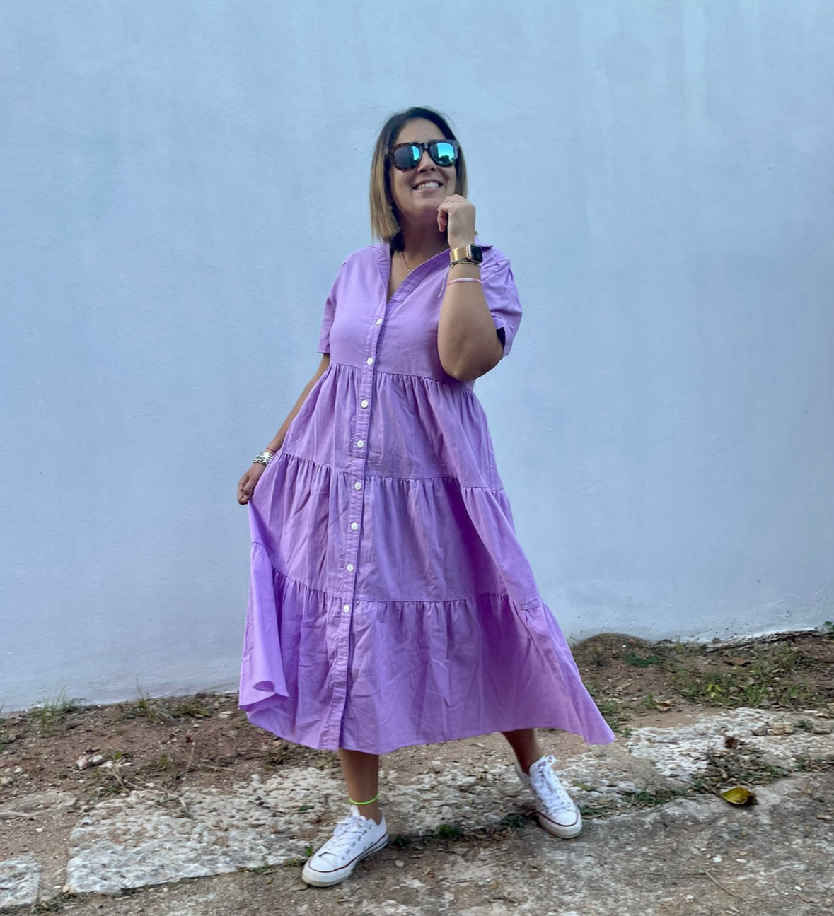 Vestido camiseiro lilás