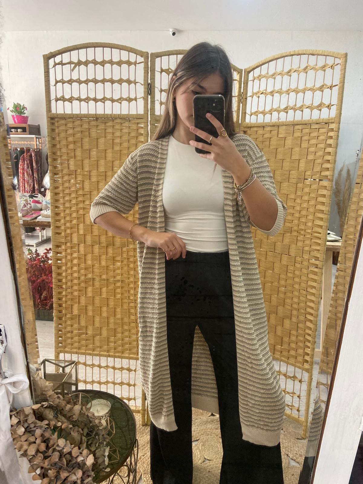 Kimono in Khaki, Beige and Lurex knitwear by TS.Kulti