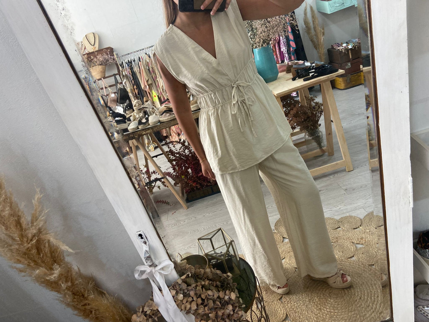 Conjunto túnica e pantalonas framboesa