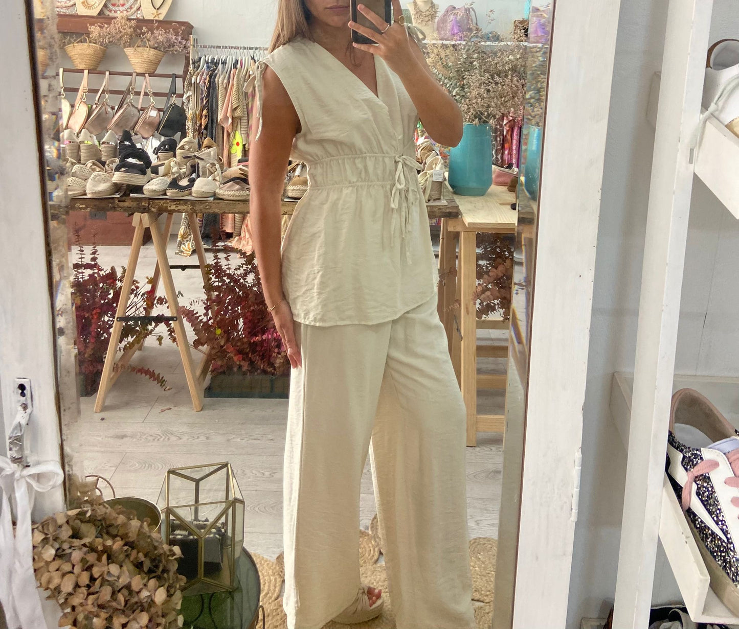Conjunto túnica e pantalonas framboesa
