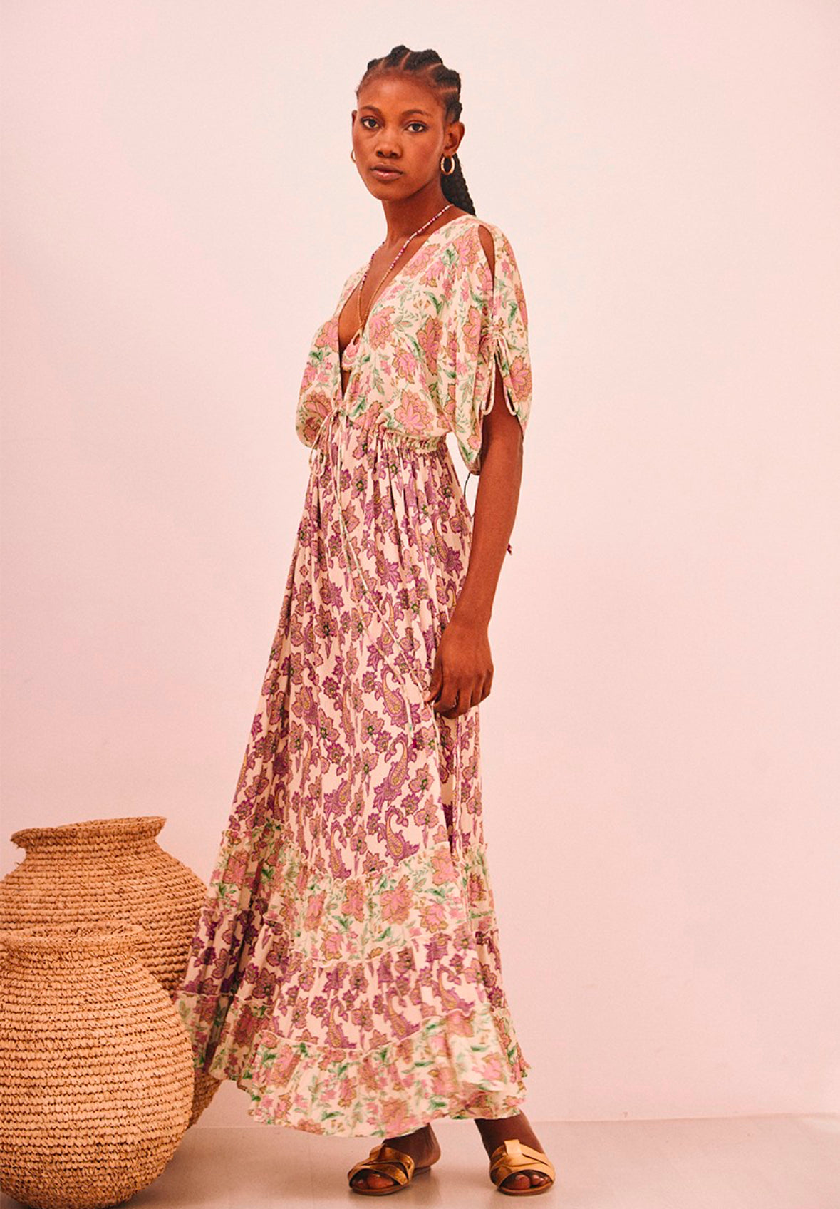 Vestido combinação estampados flores GF.Lawrra