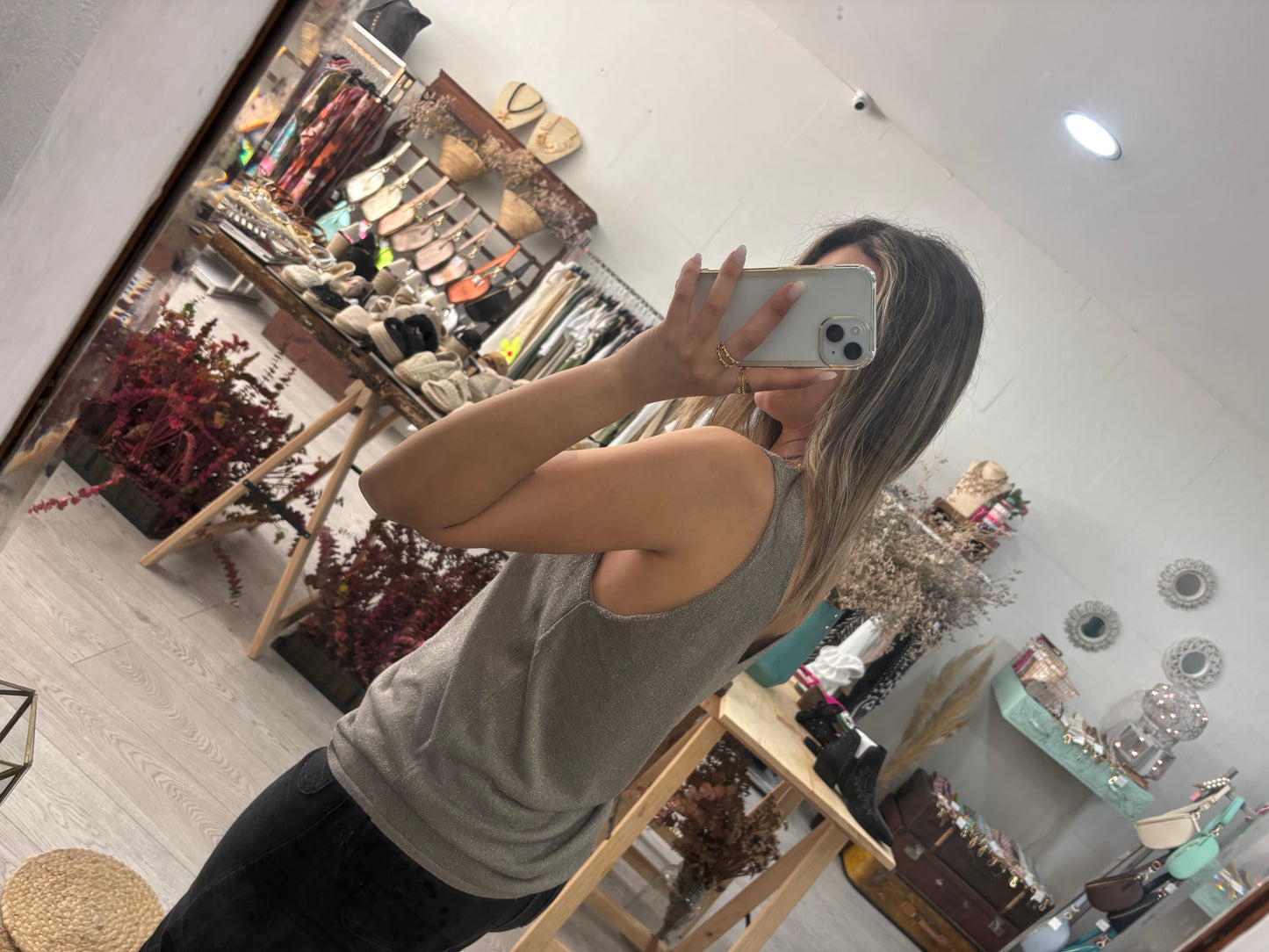Top de malha rose gold lurex