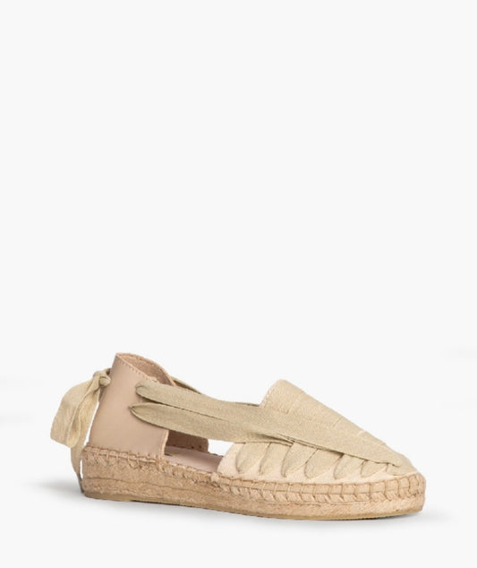 Alpercatas bege com fitas de tecido