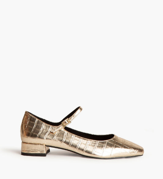 Mary Jane with gold snakeskin effect heel