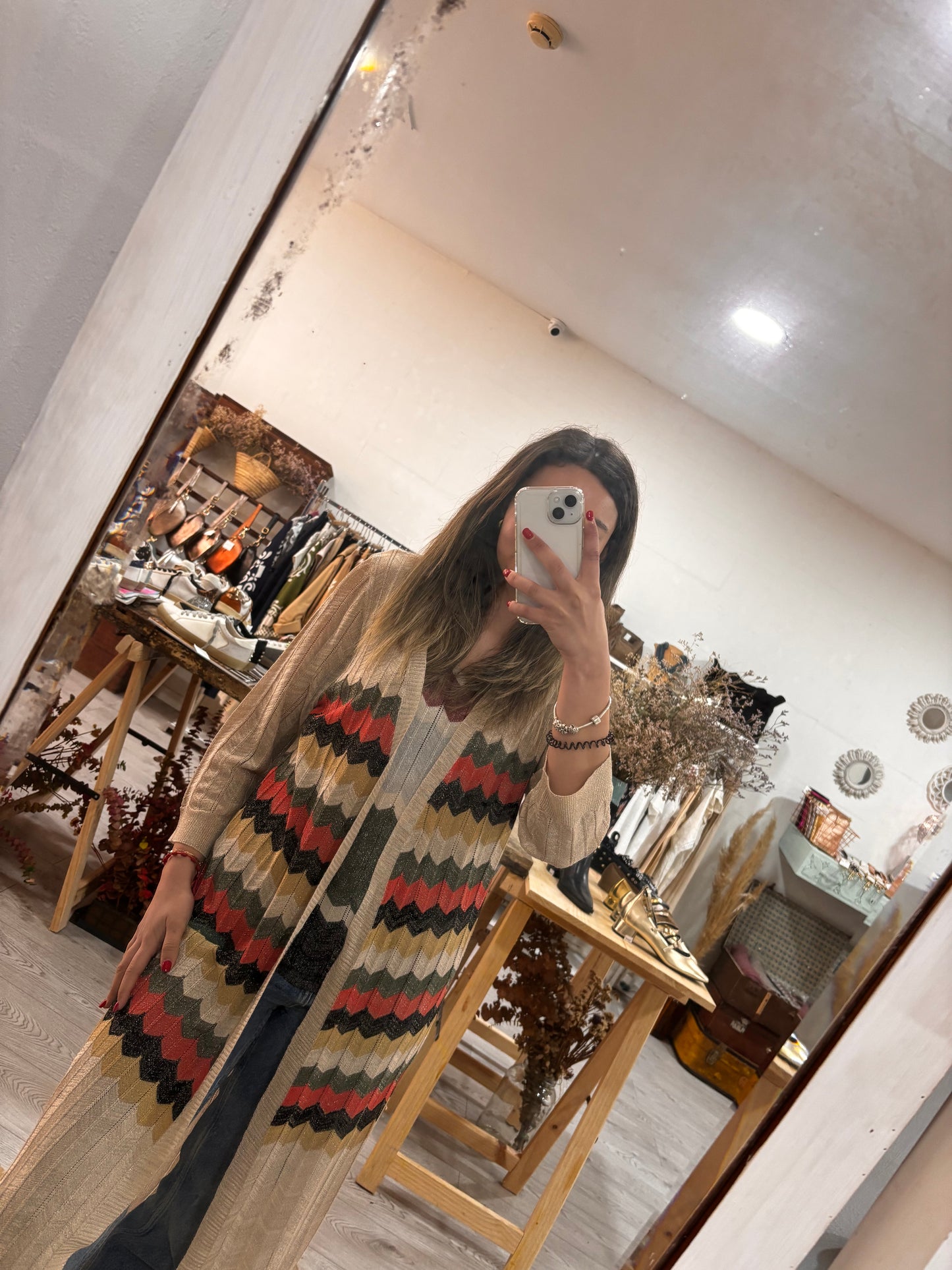 Kimono midi de lúrex con ziz zag morado