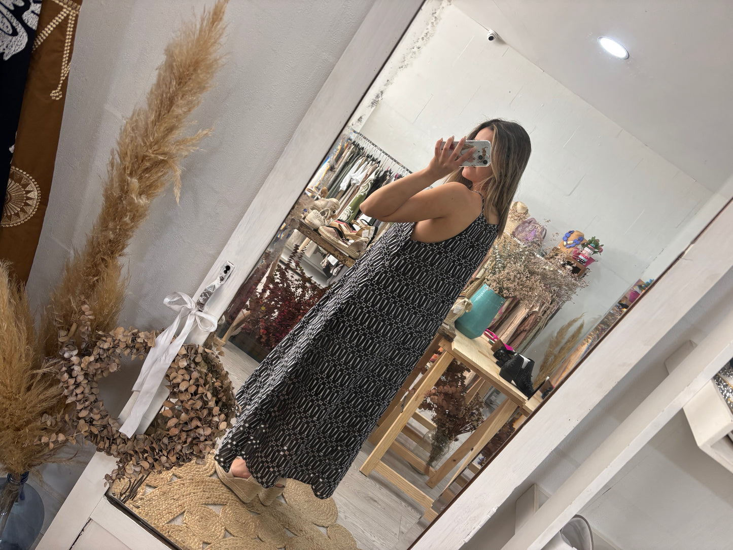 Vestido alças finas preto/branco