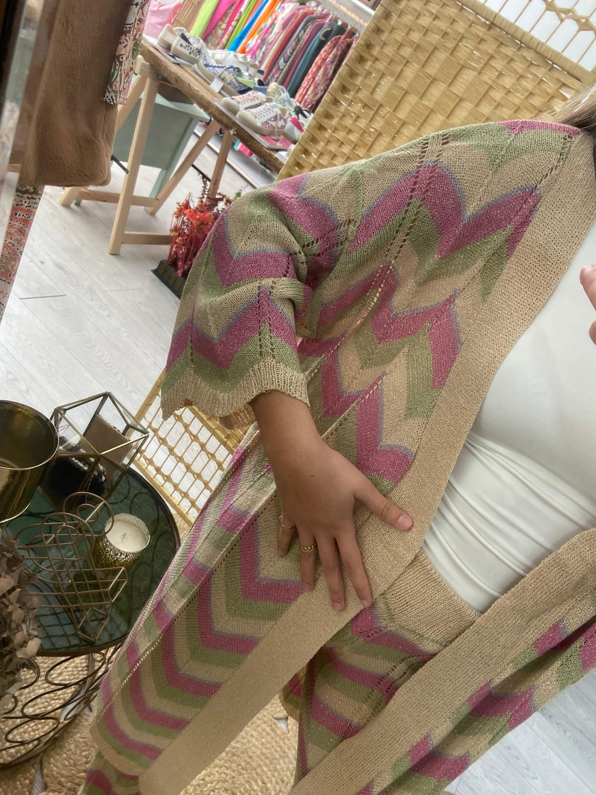 Kimono beige en zigzag tricolor de lúrex TS.Bangalore