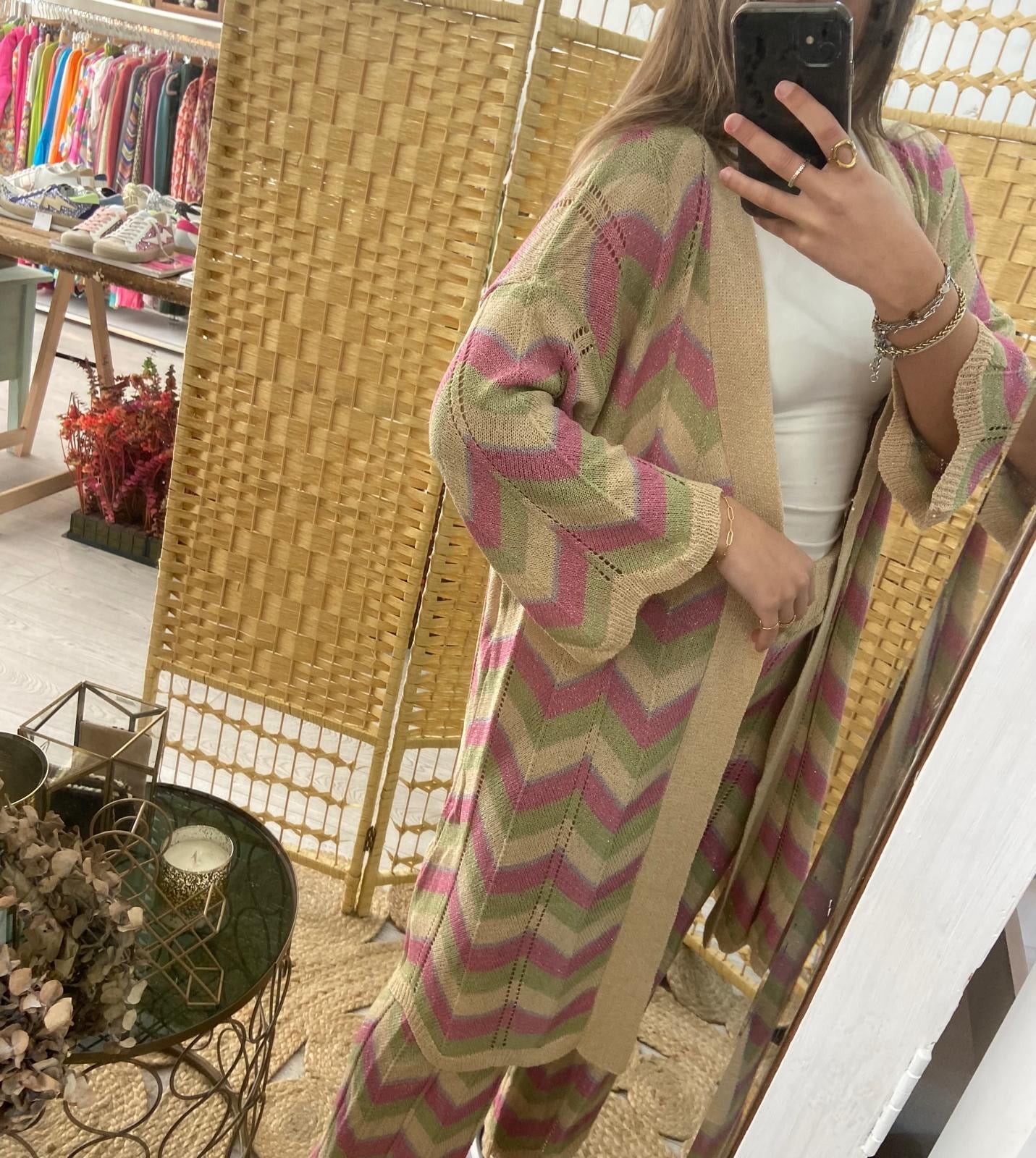 Kimono beige en zigzag tricolor de lúrex TS.Bangalore