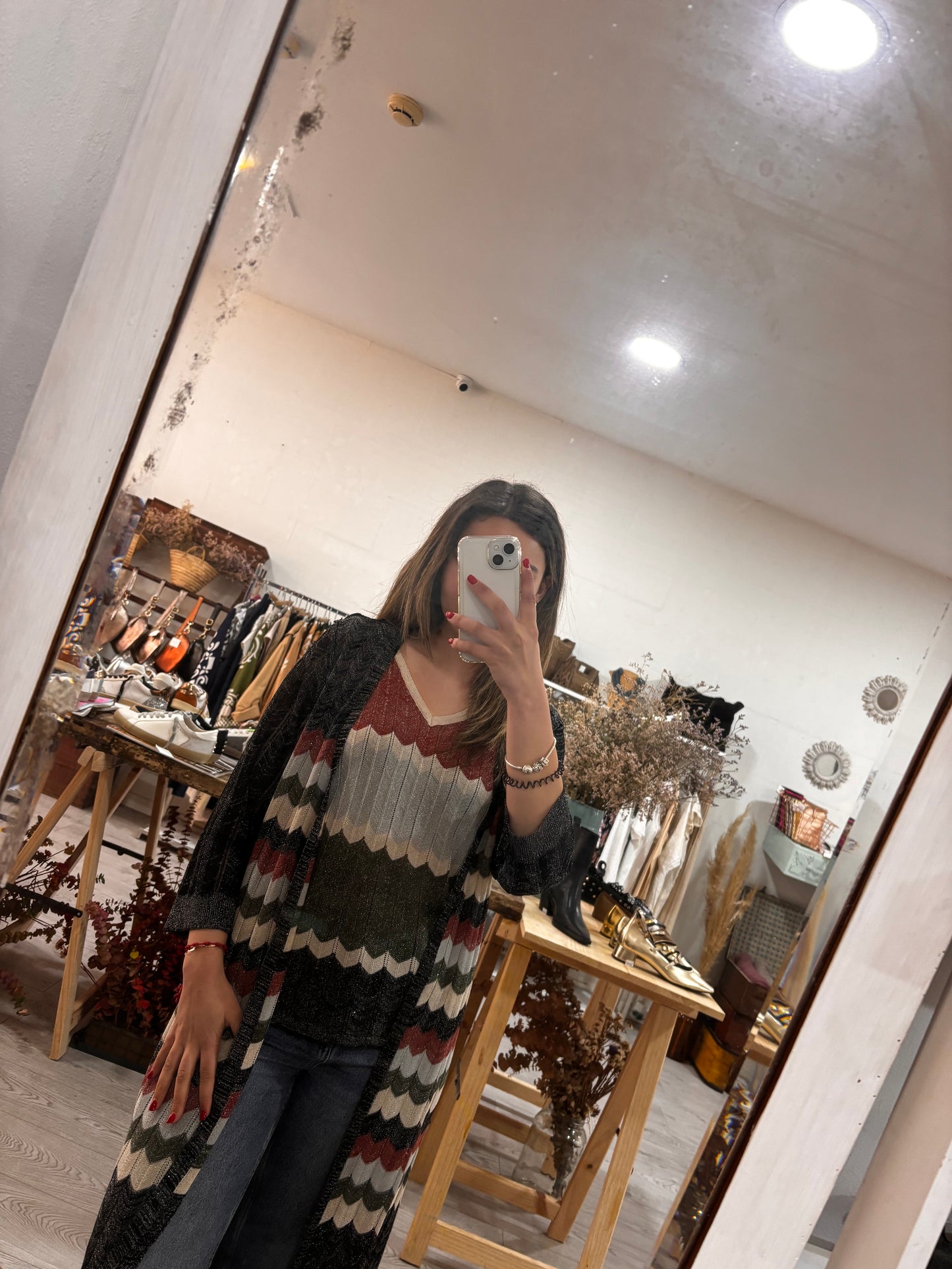 Kimono midi de lúrex con ziz zag morado