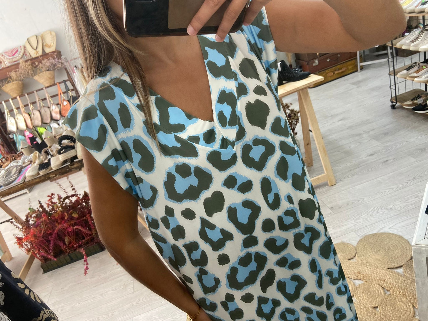 Vestido animal print laranja/rosa
