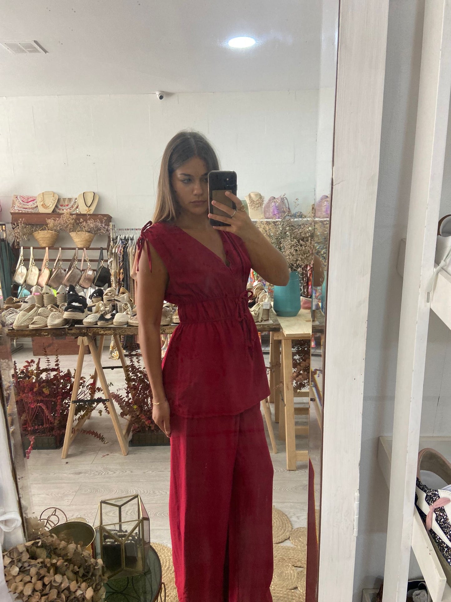 Conjunto túnica e pantalonas framboesa