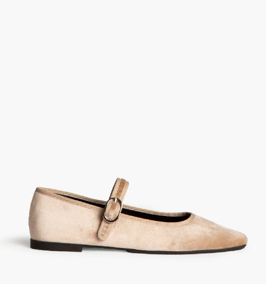 Camel velvet Mary Janes with buckle