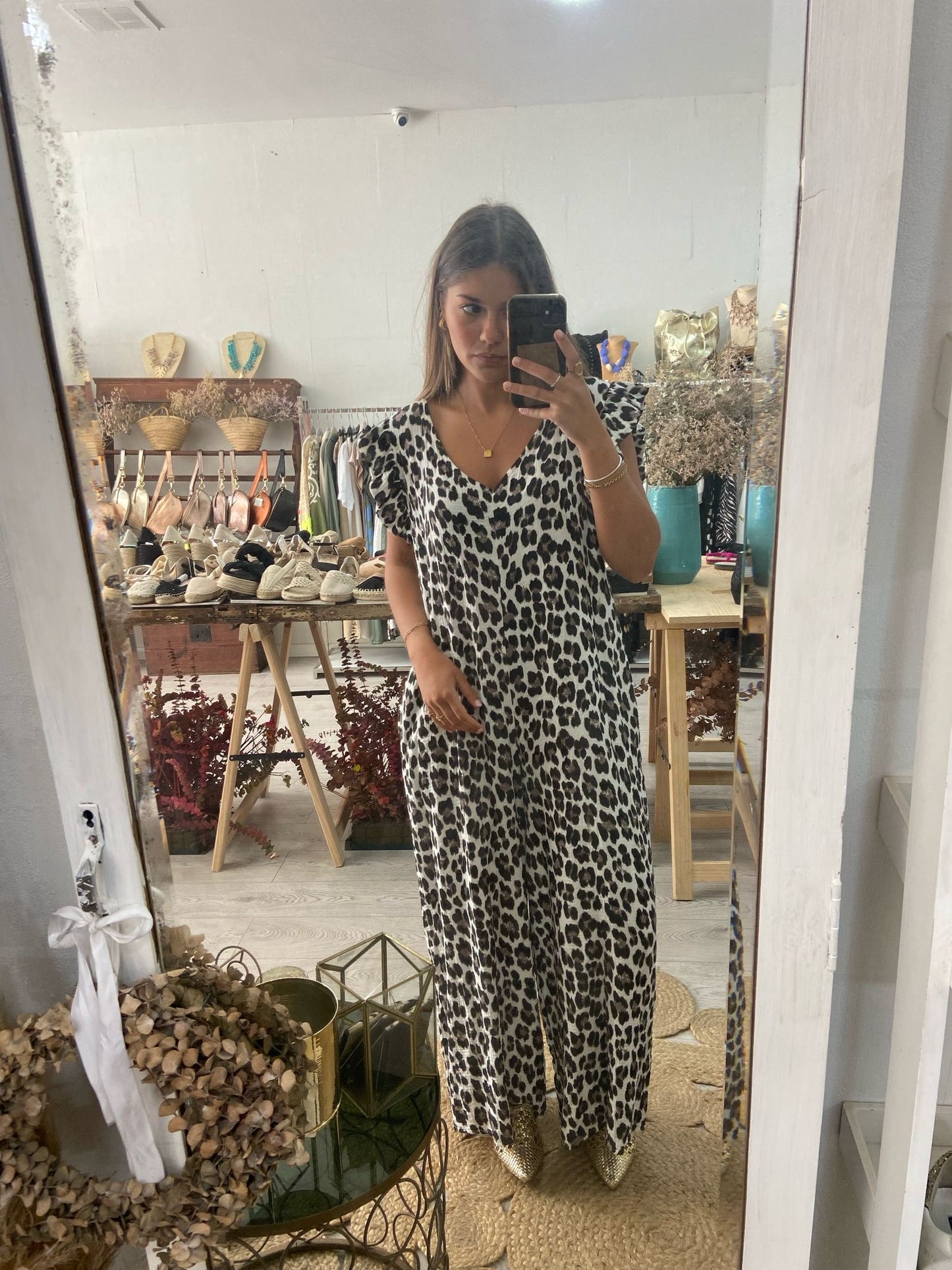 Macacão animal print caqui/laranja