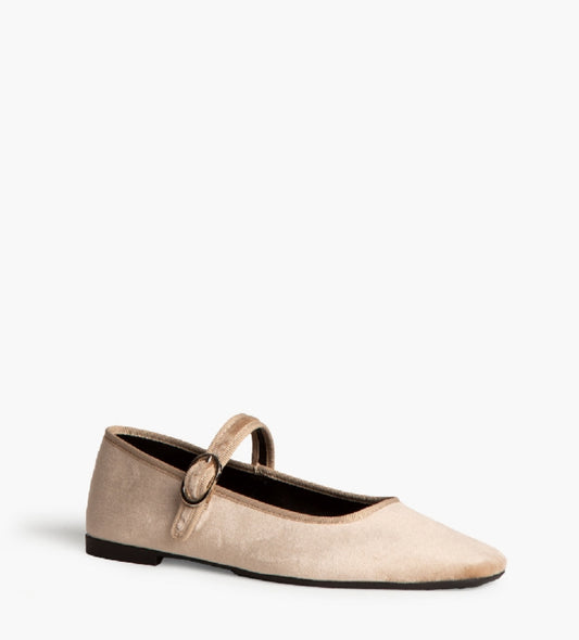 Camel velvet Mary Janes with buckle