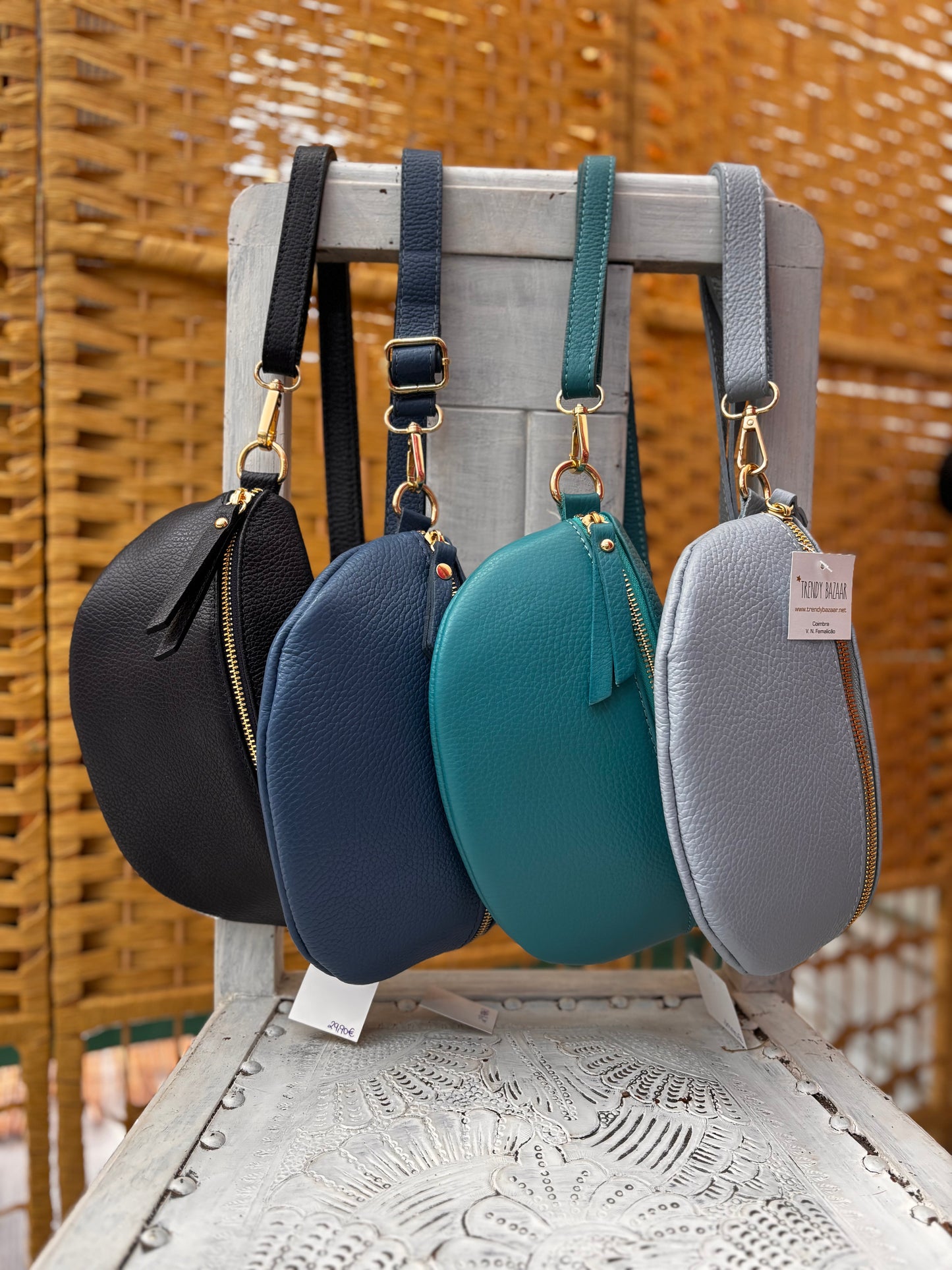 Bolsa banana de cintura ou tiracolo em pele texturada azul marinho | azul jeans | azul turquesa | azul bebé