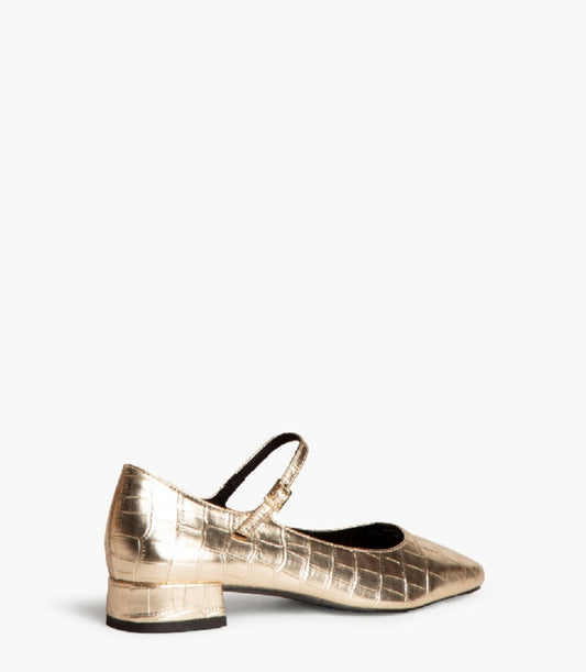 Mary Jane with gold snakeskin effect heel