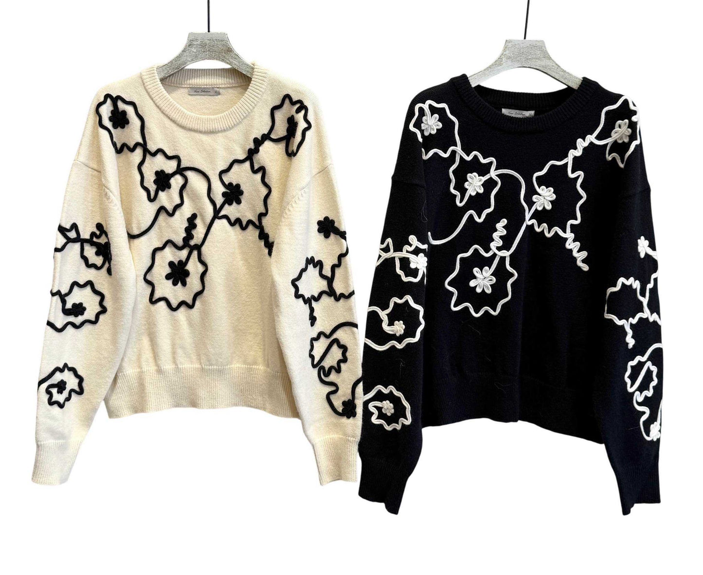 Camisola cru com bordado floral