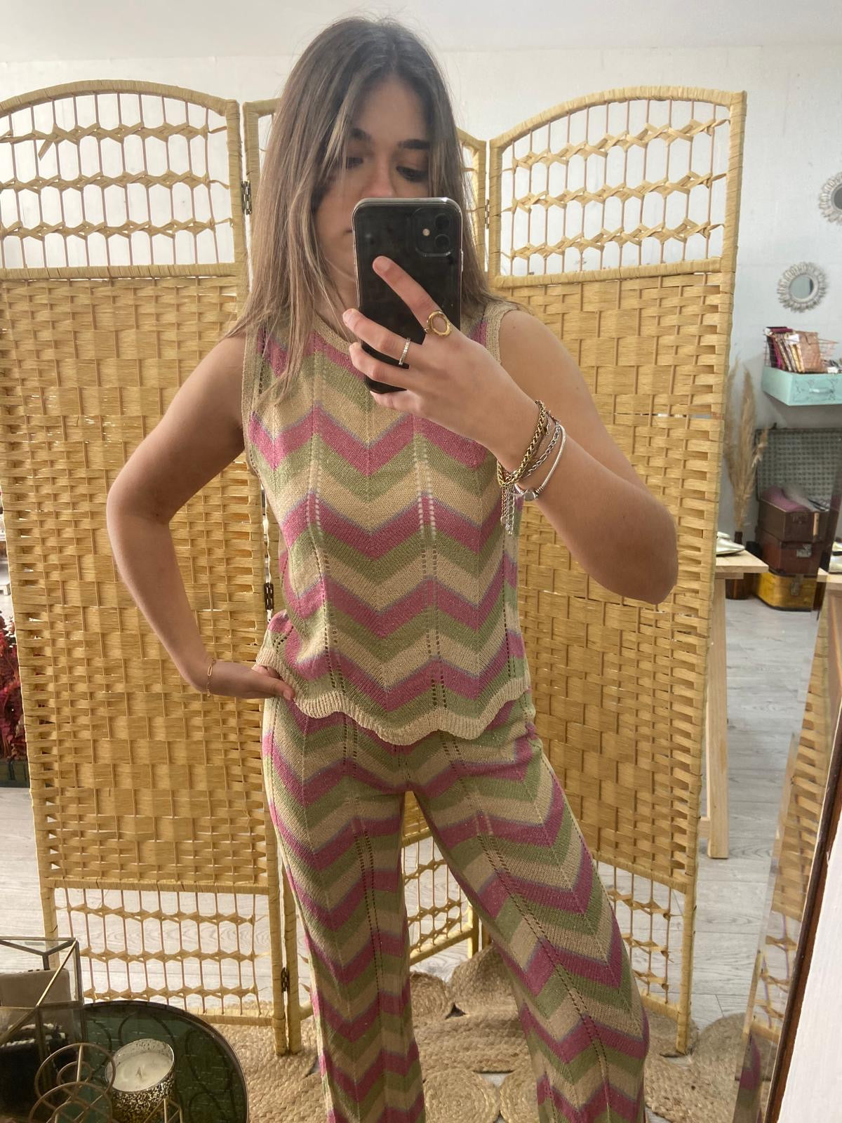 Pantalón tricolor beige en zigzag TS.Pune