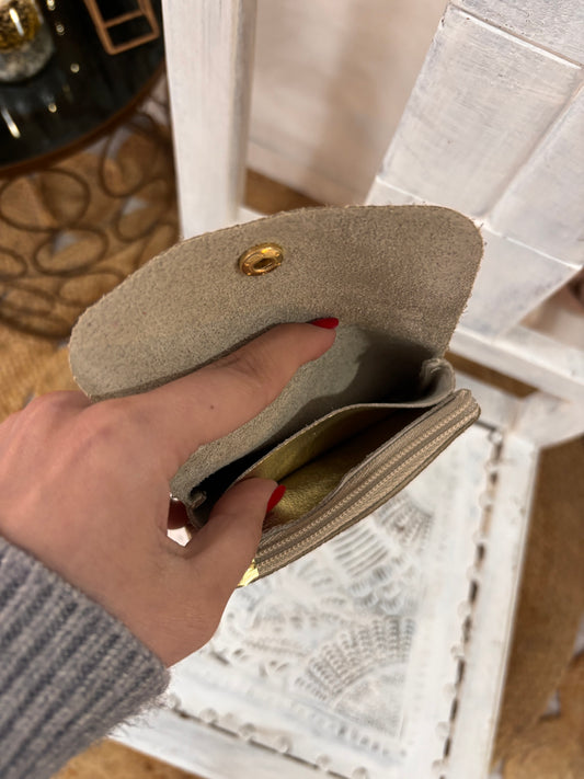 Porta-moedas em pele metalizada chumbo | prateado | dourado