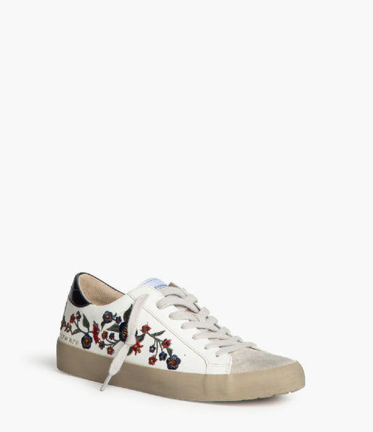 Sapatilhas bordado flores azul atrás