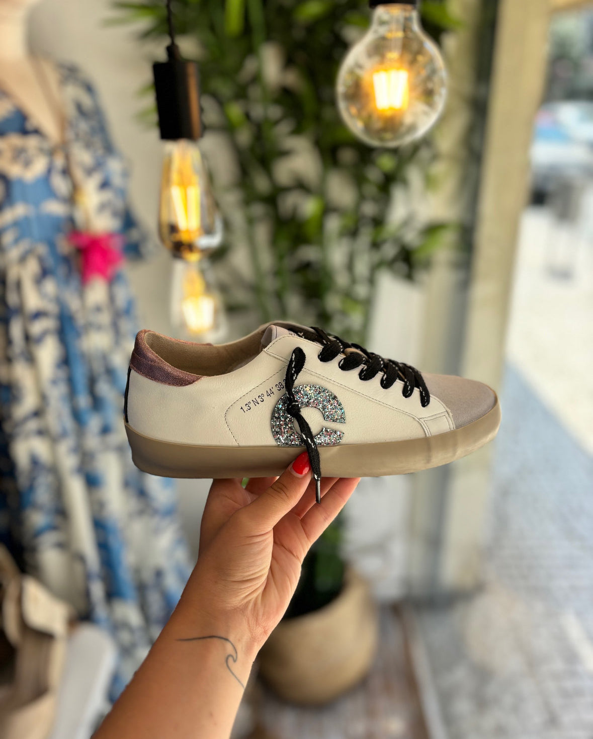 C glitter and metallic pink sneakers