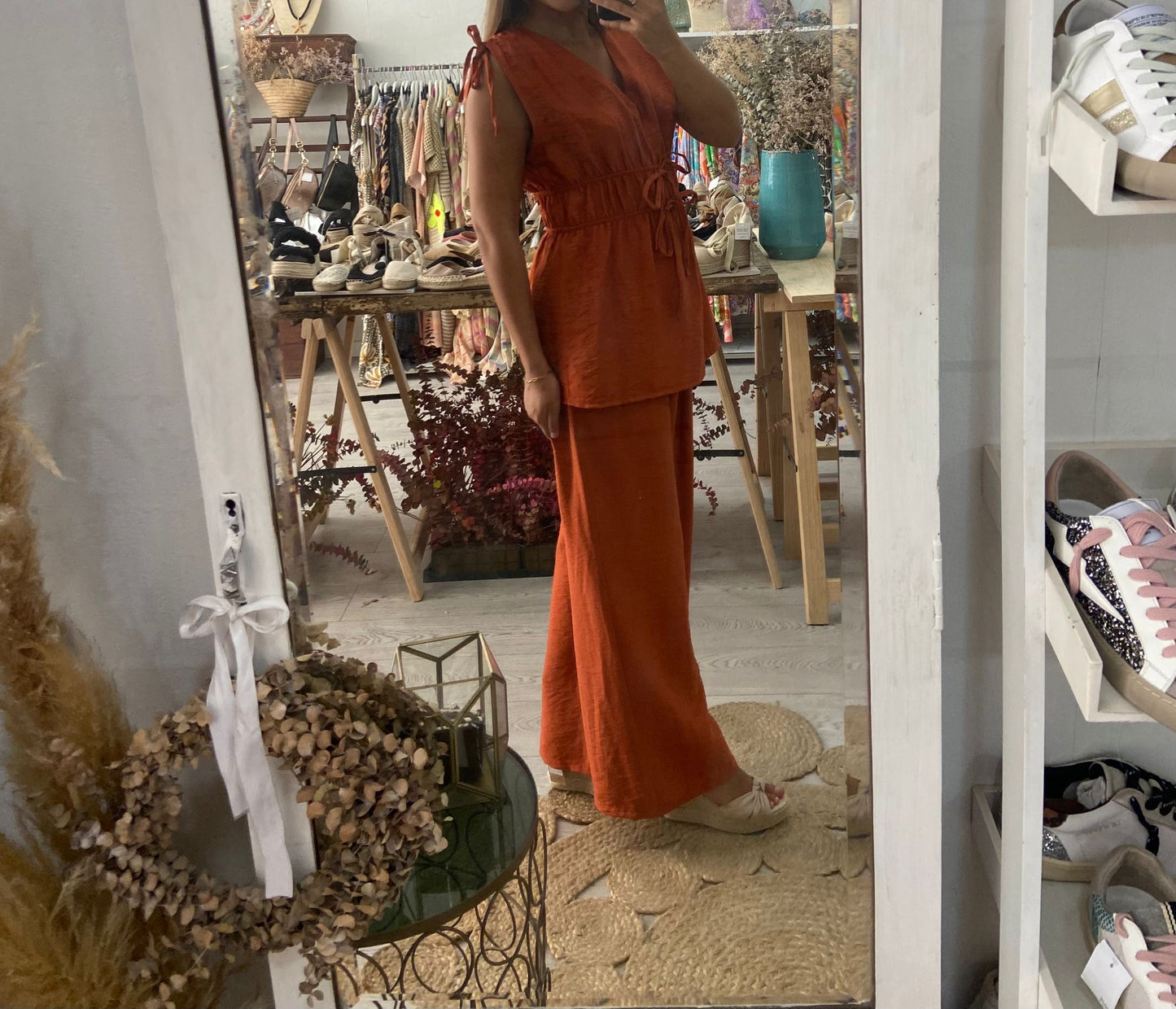 Conjunto túnica e pantalonas framboesa