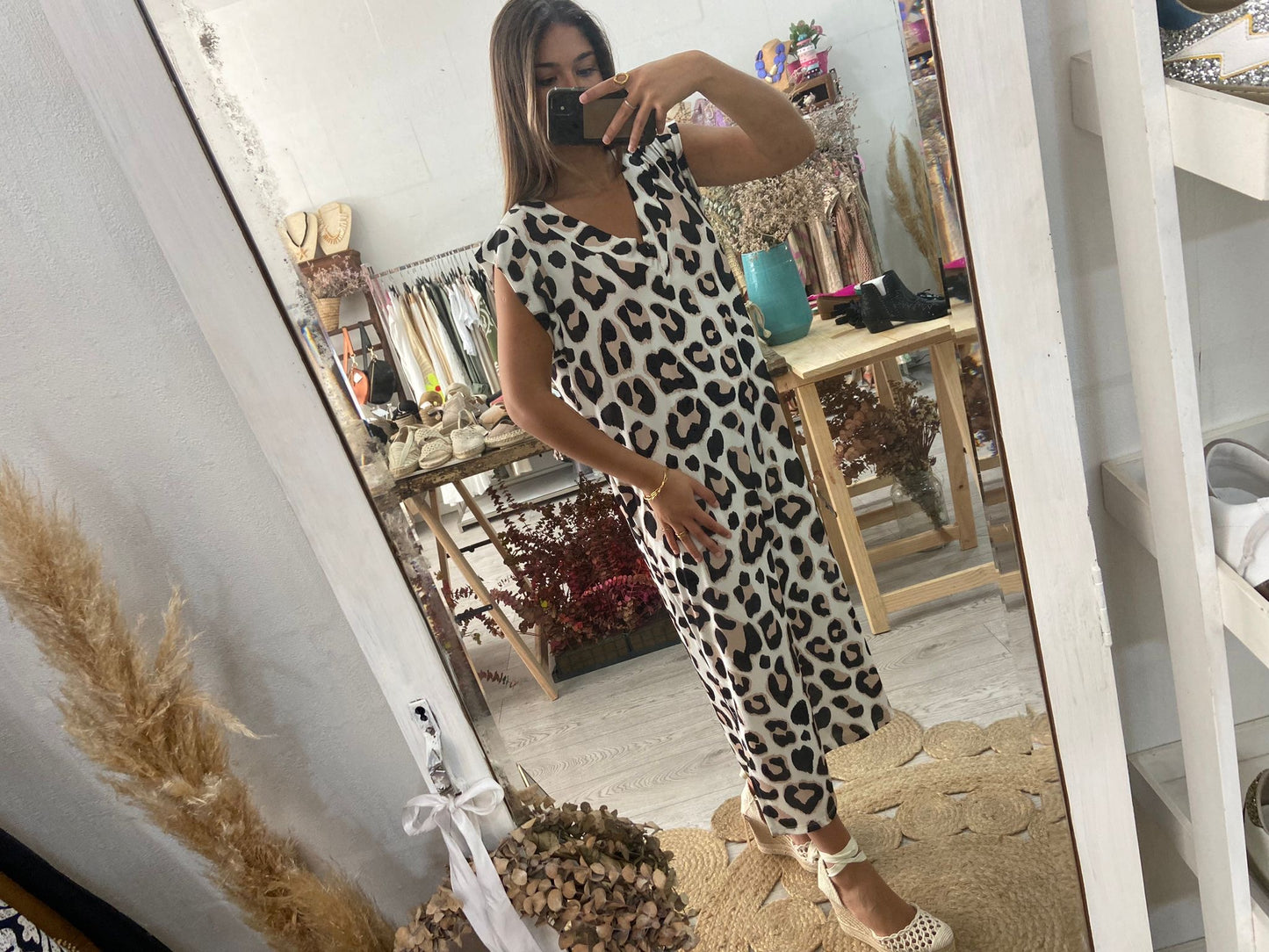 Vestido animal print laranja/rosa