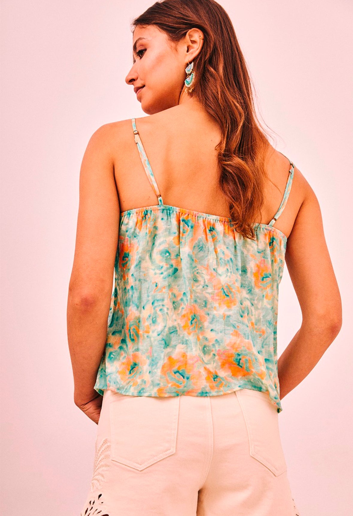 Top estampado manchado turquesa e laranja Ni.Lamai